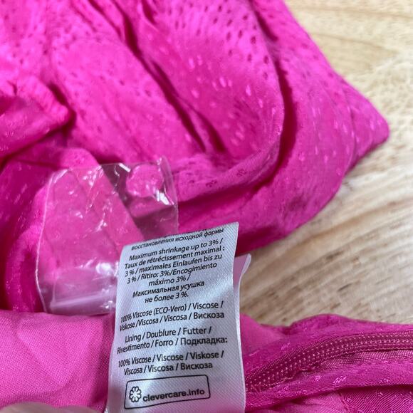 Rotate Birger Christensen NWT Tracy Peplum Top Size 4 Barbie Pink Ruched V-Neck - Picture 10 of 16